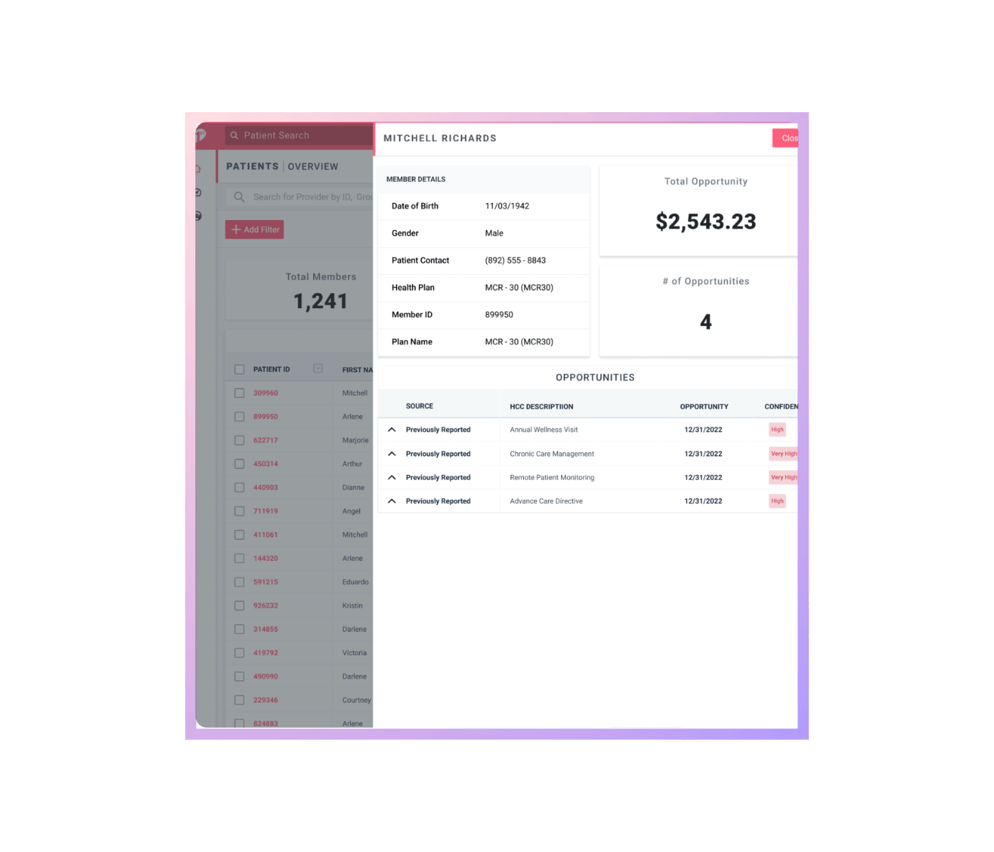 Picture of software showcasing metrics